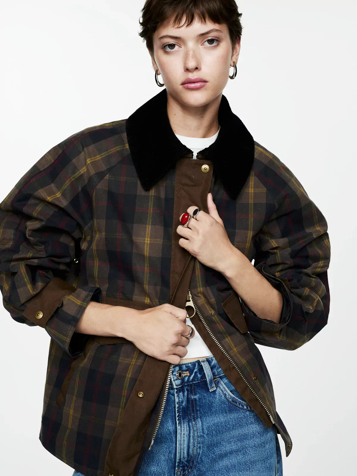 Plaid Straight Fit Women's Bomber Jacket