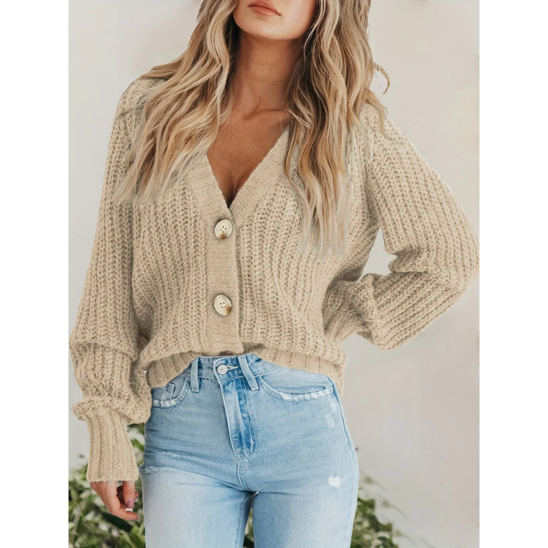 Ladies Long Sleeve Knitted Warm Cardigan | Button Down