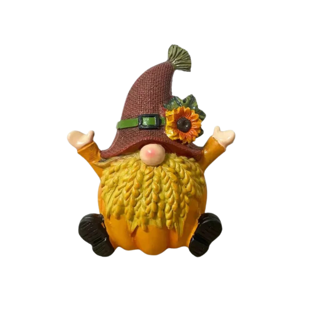 Charming Autumn Gnome Figurine with Pumpkin – Delightful Resin Decor for Home and Garden