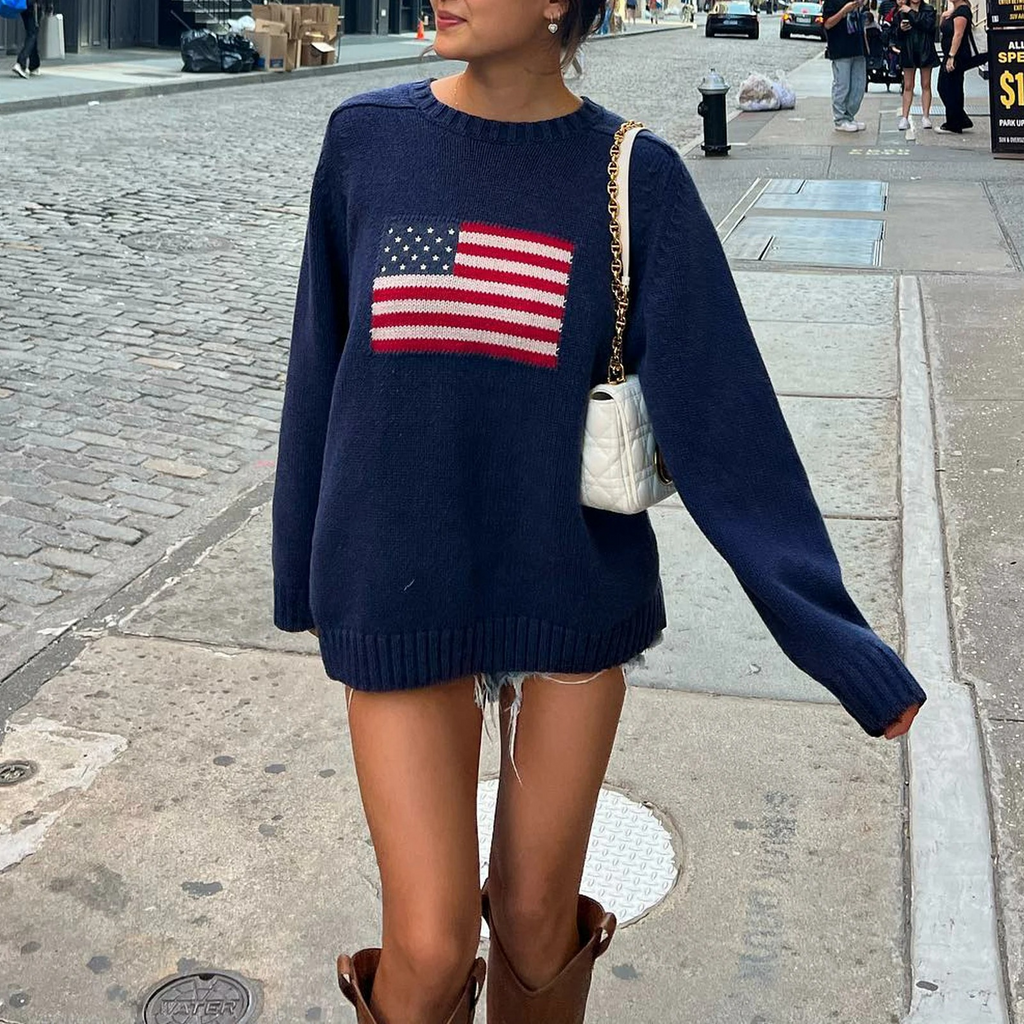 Patriotic Knitted American Flag Women's Sweater