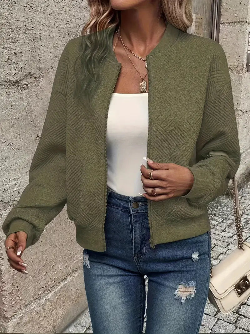 Women's Lightweight Zip-Up Bomber Jacket with Ribbed Cuffs