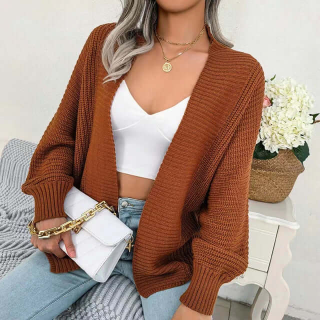 Relaxed Women's Open-Front Cardigan with Long Sleeves