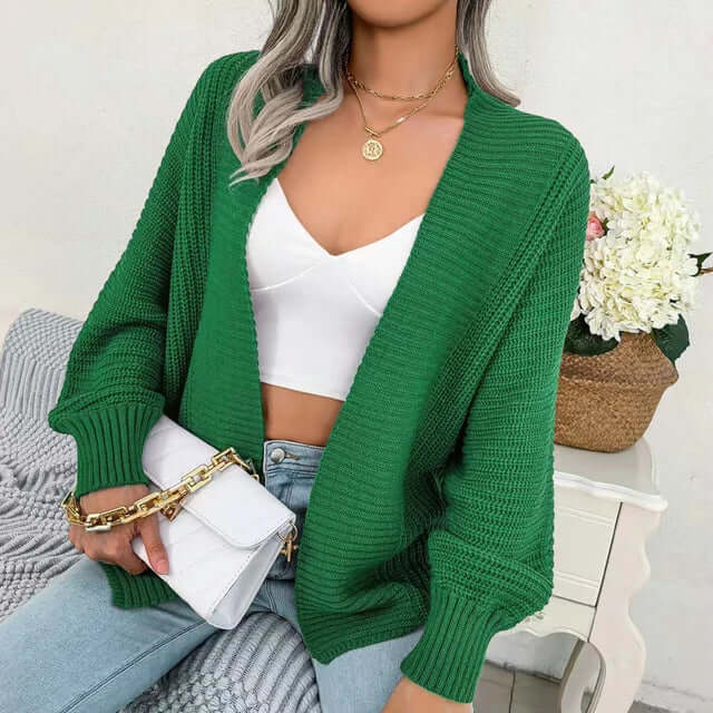 Relaxed Women's Open-Front Cardigan with Long Sleeves