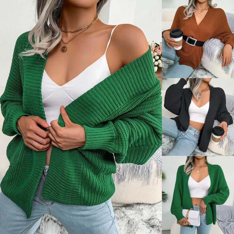 Relaxed Women's Open-Front Cardigan with Long Sleeves