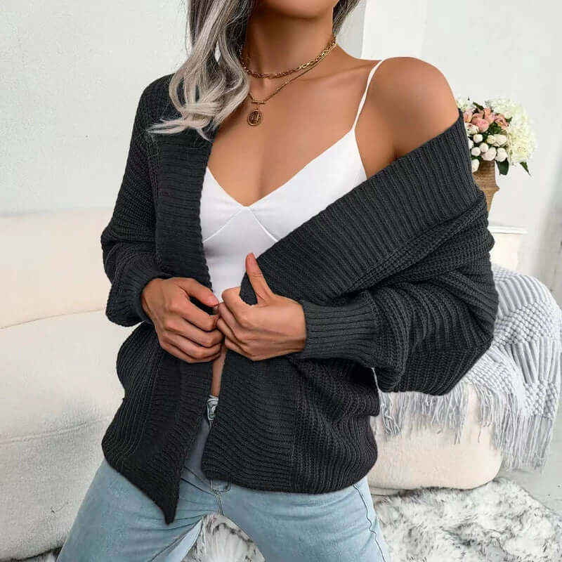 Relaxed Women's Open-Front Cardigan with Long Sleeves