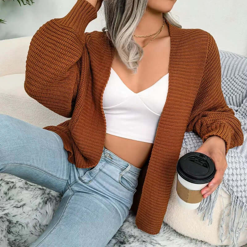 Relaxed Women's Open-Front Cardigan with Long Sleeves