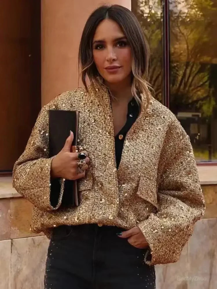 Women's Sequined Bomber Jacket – Bold Style with a Glamorous Edge