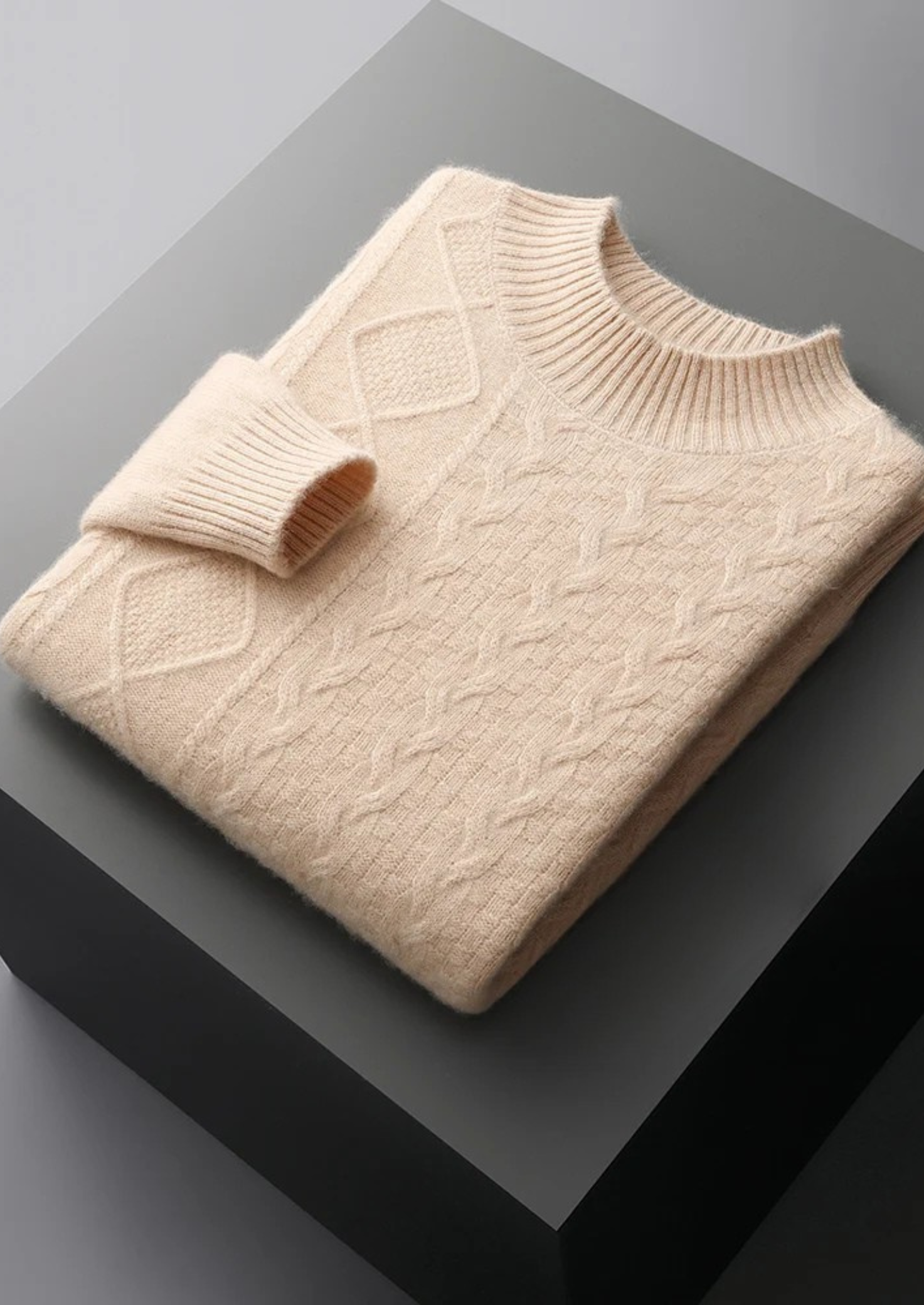 Premium Extra-Fine Merino Wool Jacquard Mock Neck Sweater