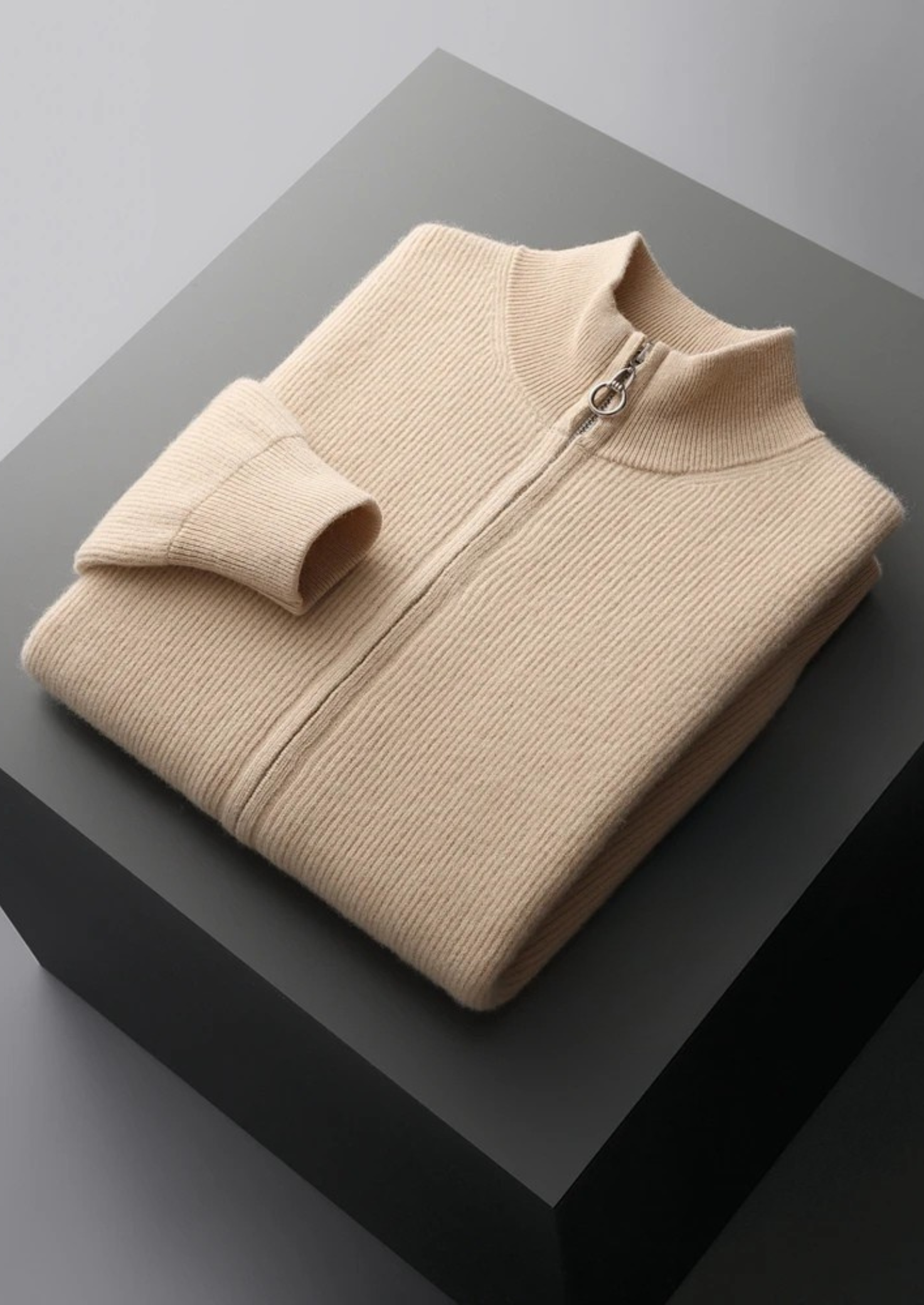 Premium Extra-Fine Merino Wool Ribbed Zip Cardigan