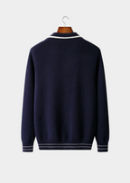 Premium Extra-Fine Merino Wool Two-Tone Polo Cardigan