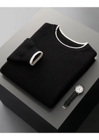 Premium Extra-Fine Merino Wool Two-Tone Crew Neck Sweater