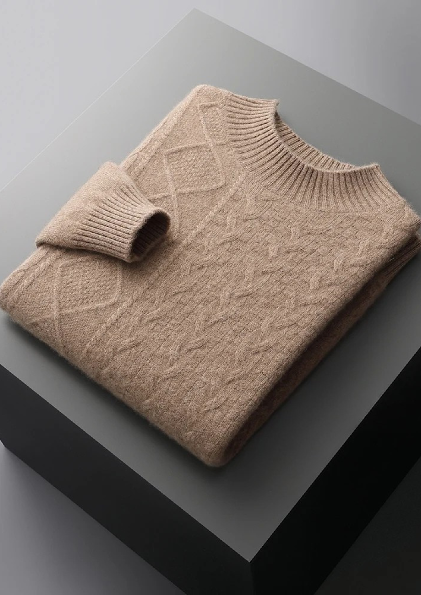 Premium Extra-Fine Merino Wool Jacquard Mock Neck Sweater