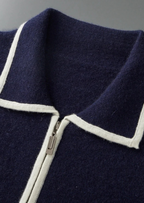 Premium Extra-Fine Merino Wool Two-Tone Polo Cardigan