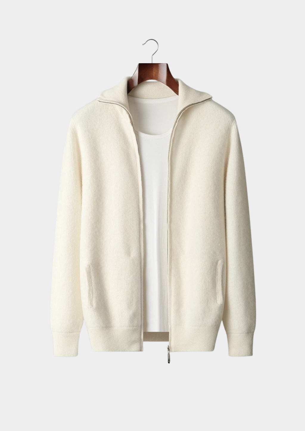 Luxurious Extra-Fine Merino Wool Ribbed Zipper Cardigan