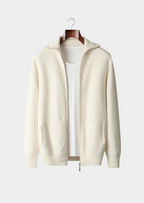 Luxurious Extra-Fine Merino Wool Ribbed Zipper Cardigan