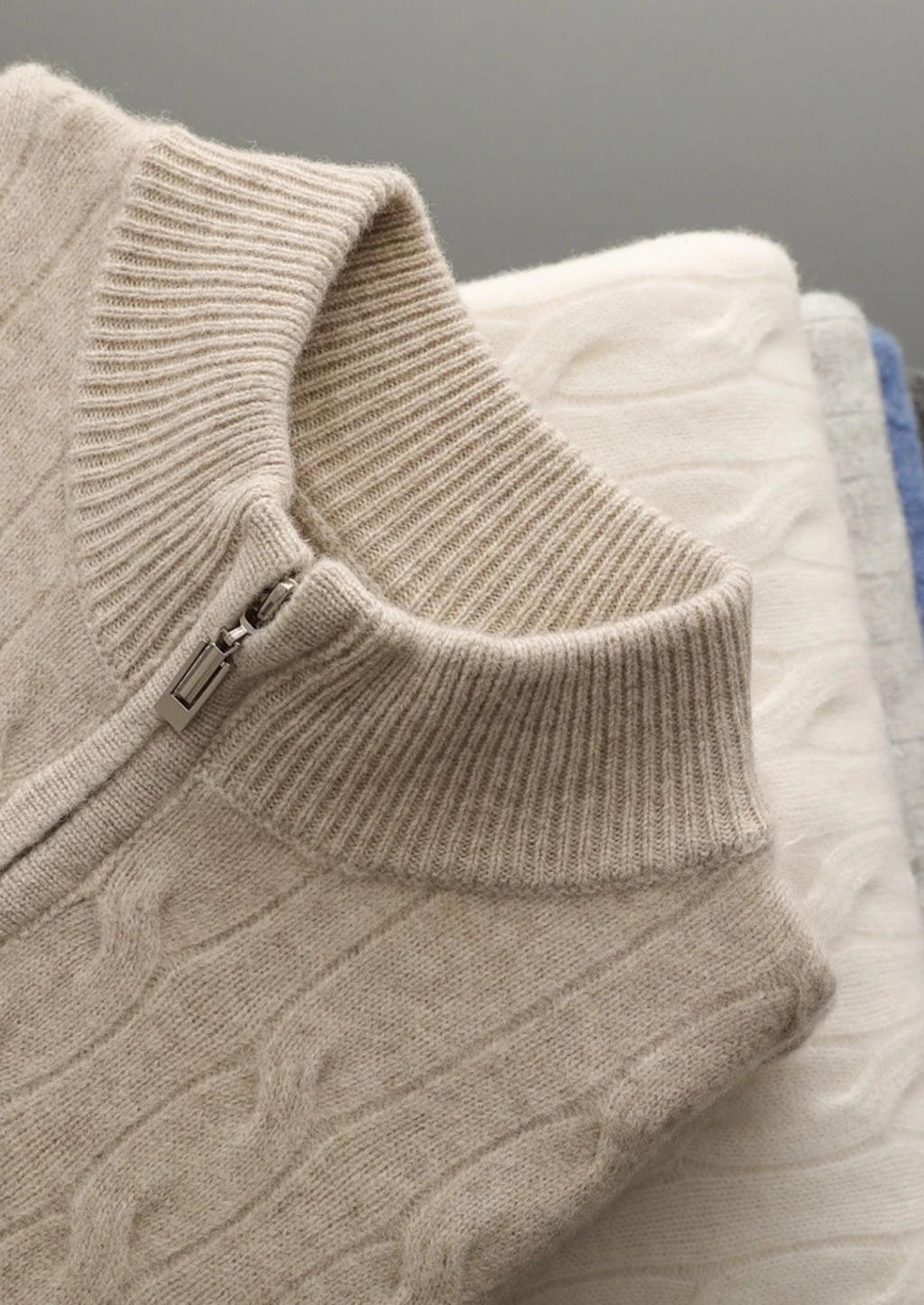 Premium Extra-Fine Merino Wool Cable Knit Half Zip