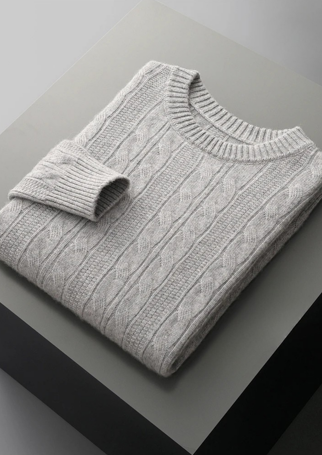 Premium Extra-Fine Merino Wool Cable Knit Crewneck