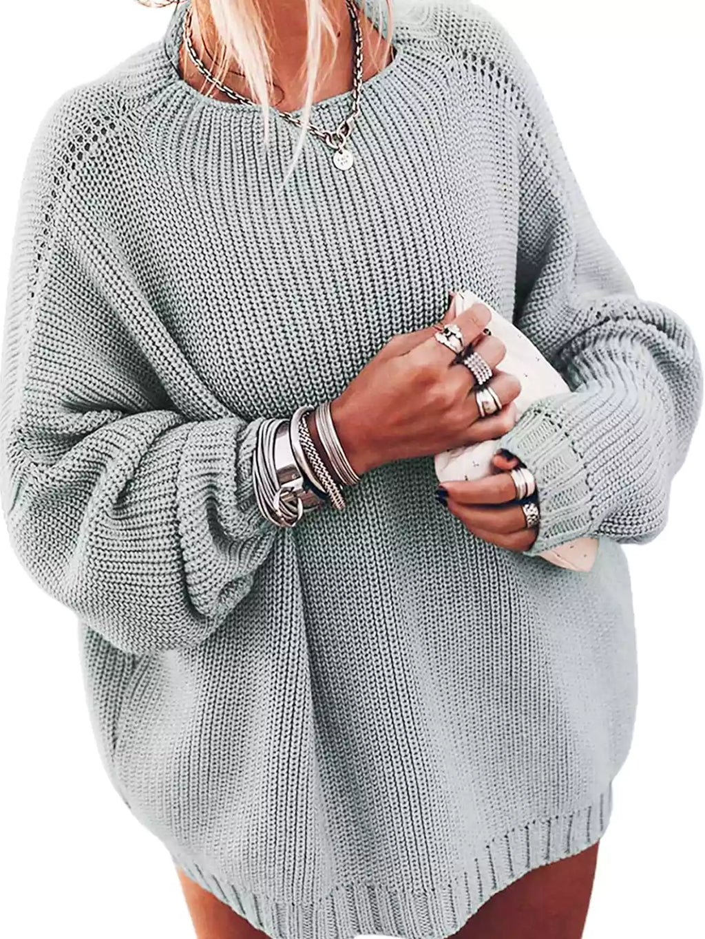 Cozy Oversized Women's Knit Set: Sweater and Mini Skirt