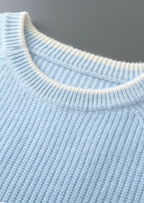 Premium Extra-Fine Merino Wool Two-Tone Crew Neck Sweater