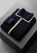 Premium Extra-Fine Merino Wool Two-Tone Polo Cardigan
