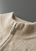 Premium Extra-Fine Merino Wool Cable Knit Half Zip