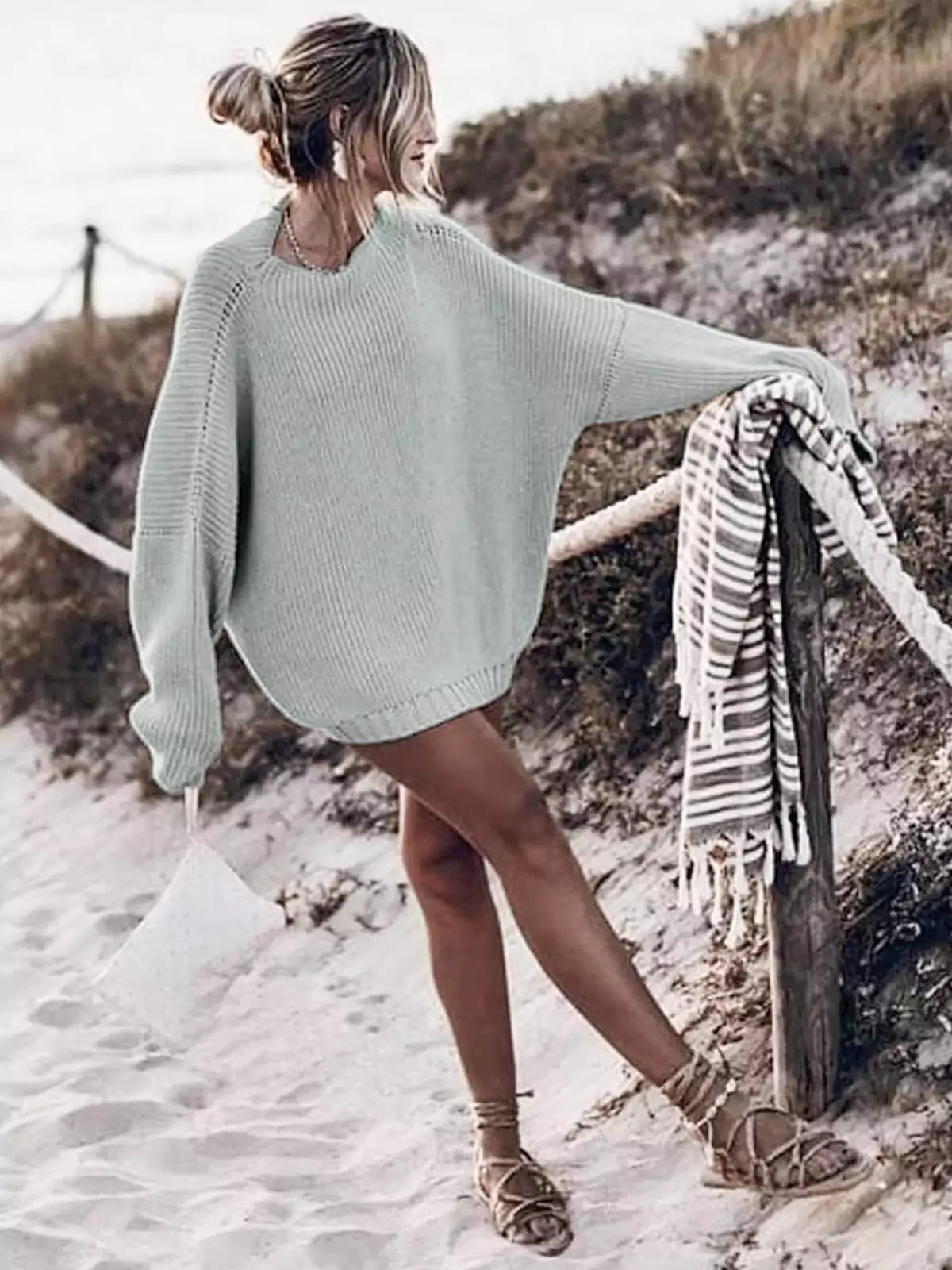 Cozy Oversized Women's Knit Set: Sweater and Mini Skirt