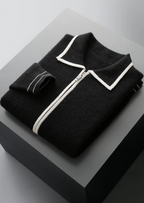 Premium Extra-Fine Merino Wool Two-Tone Polo Cardigan