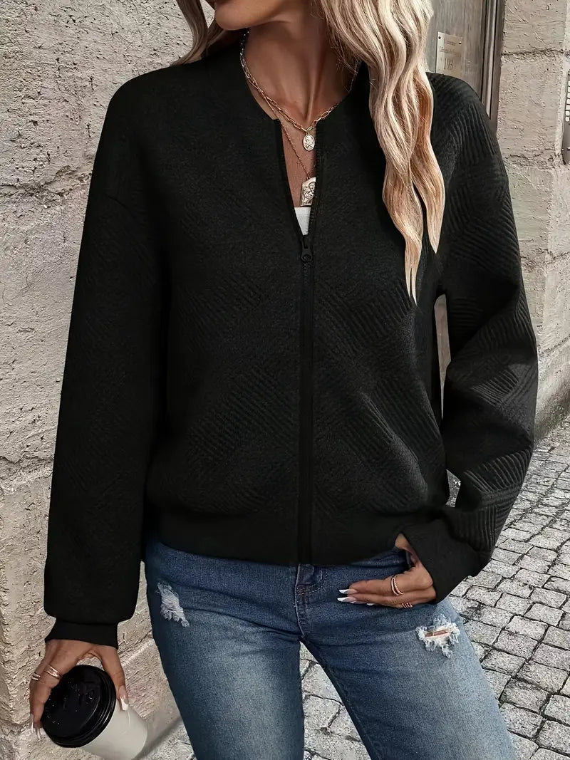 Women's Lightweight Zip-Up Bomber Jacket with Ribbed Cuffs