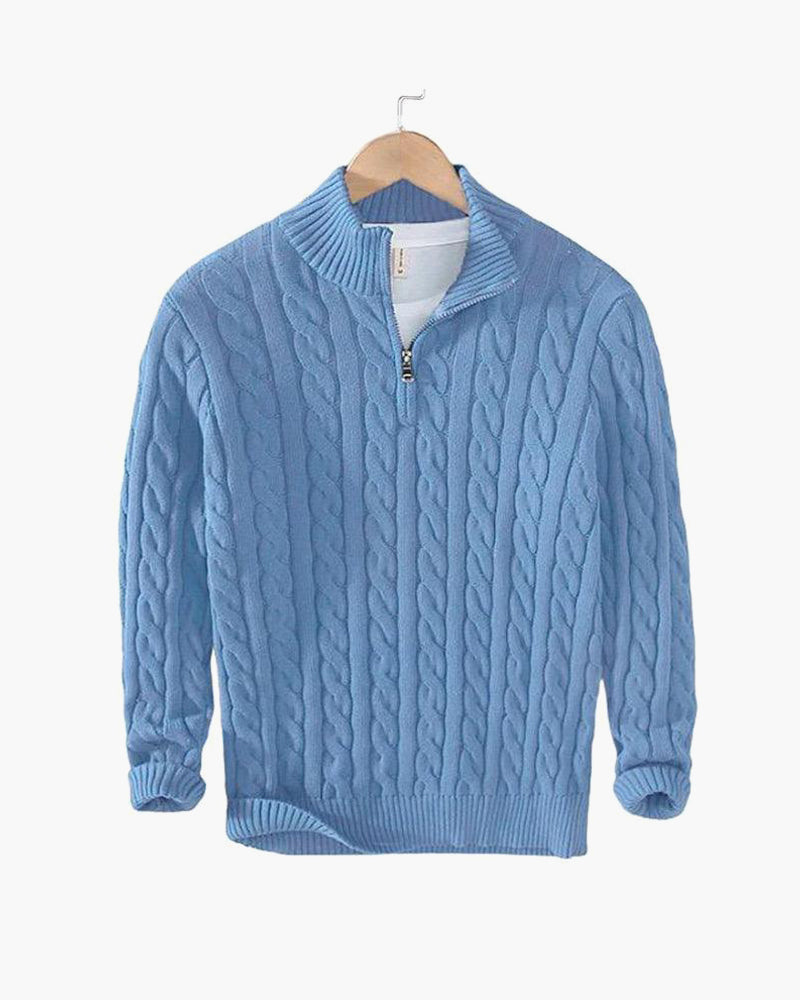 TAEBAEK Zip-Up Cable Knit Sweater