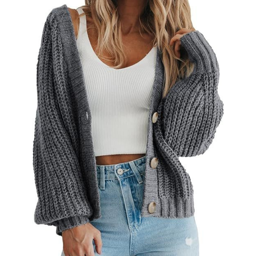Ladies Long Sleeve Knitted Warm Cardigan | Button Down