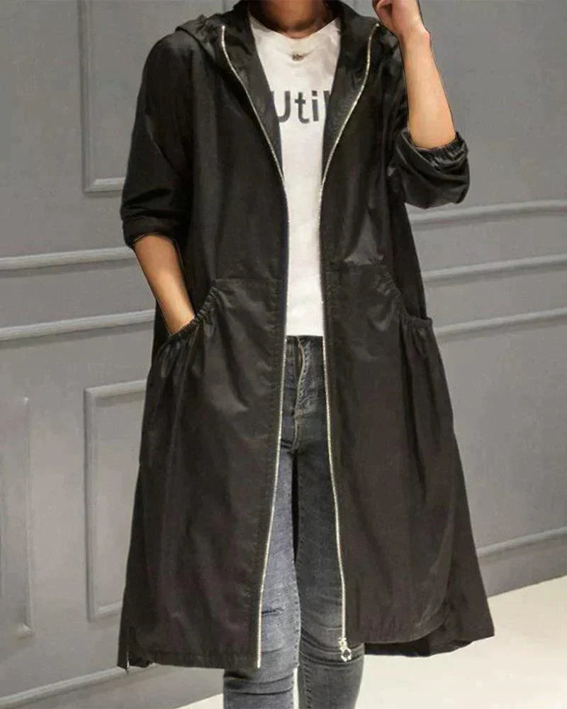 Women's Hooded Mid-Length Waterproof Raincoat