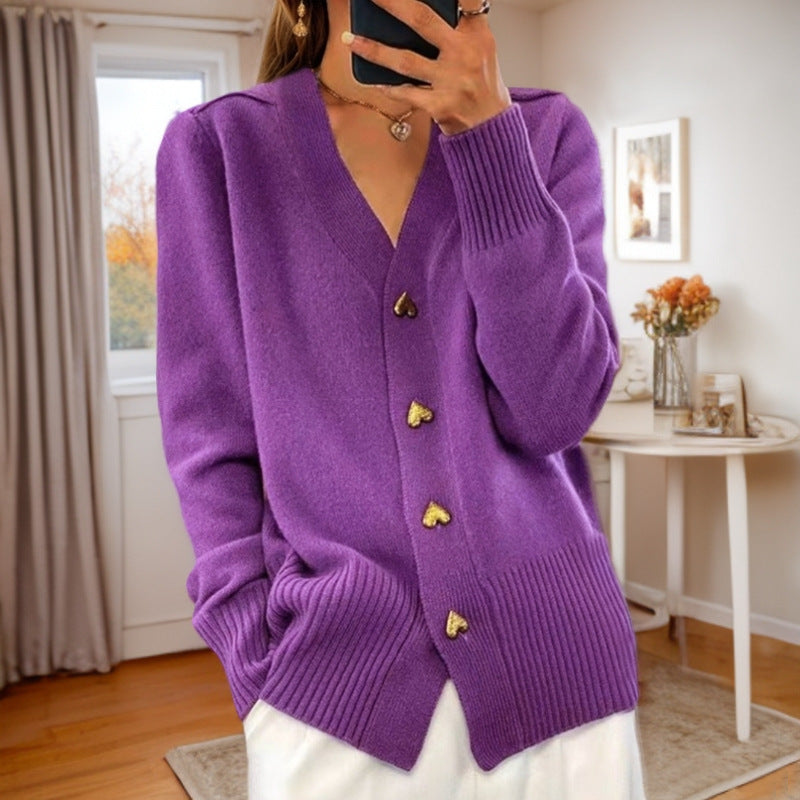 Kira - Heart Button Knitted Cardigan