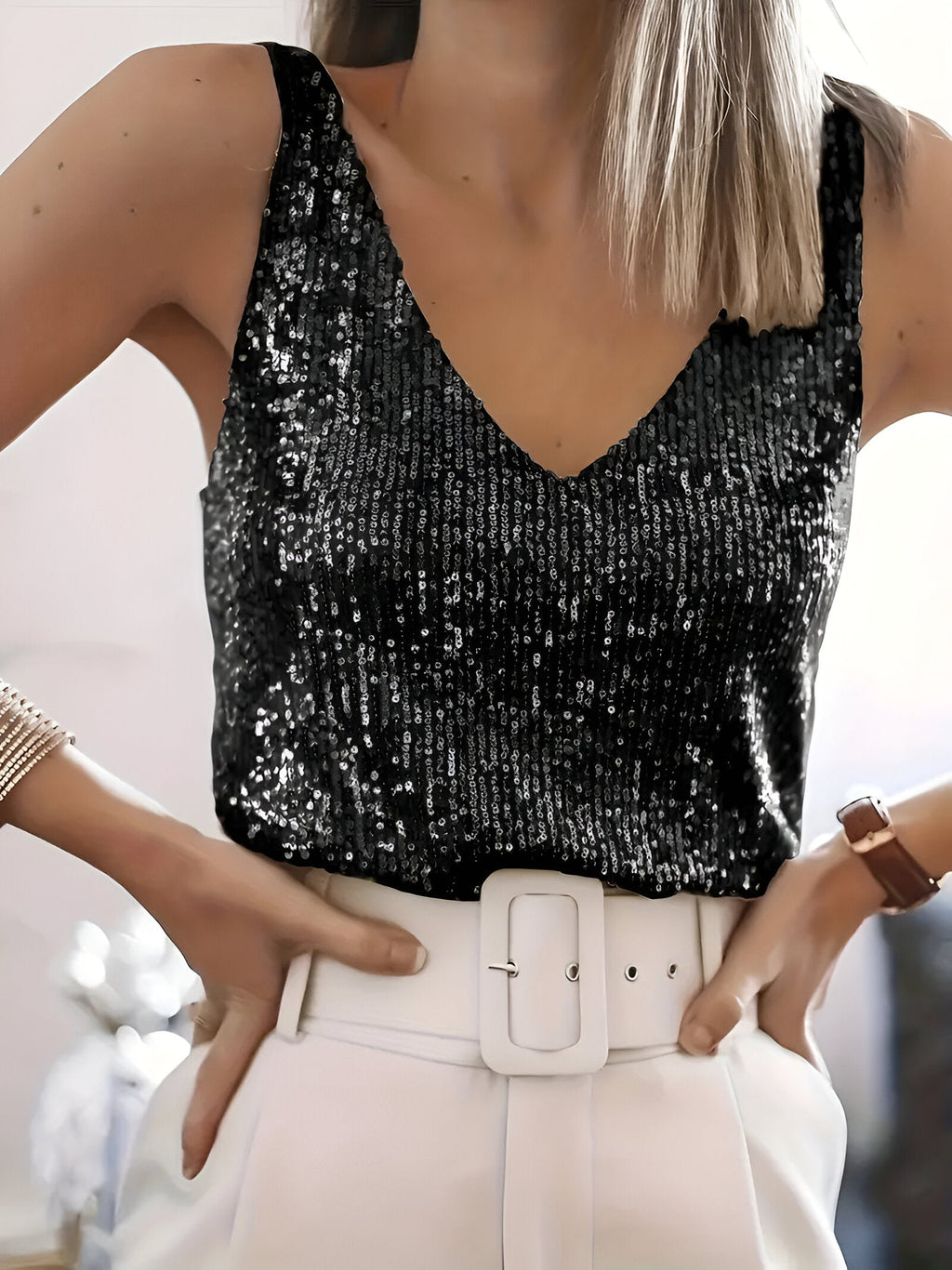 Kiki - Sequin-Embellished Sleeveless Top
