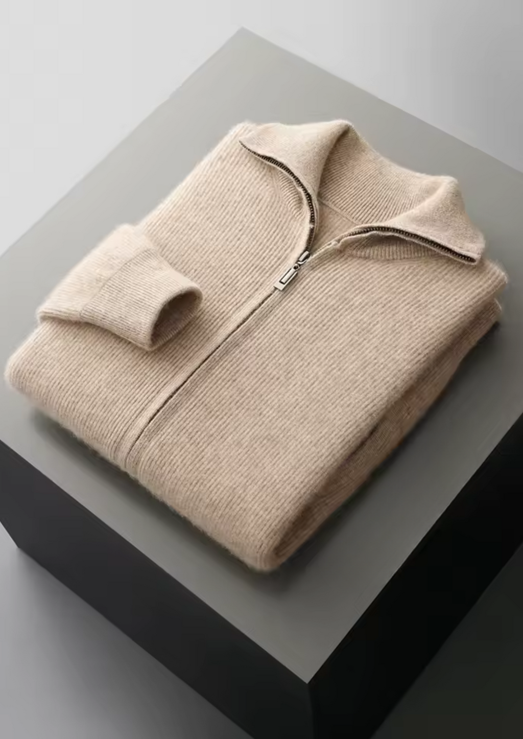 Luxurious Extra-Fine Merino Wool Ribbed Zipper Cardigan