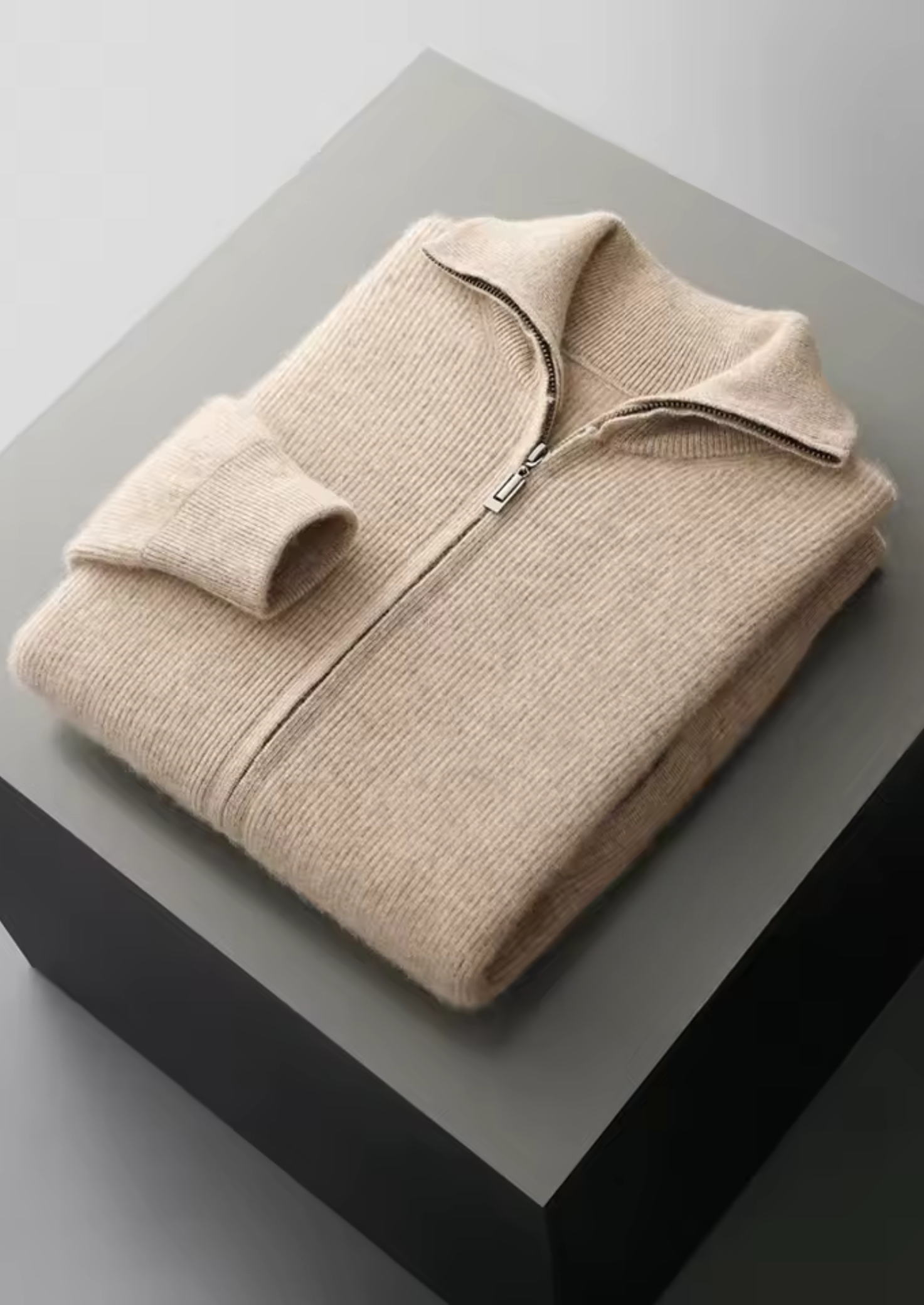 Luxurious Extra-Fine Merino Wool Ribbed Zipper Cardigan