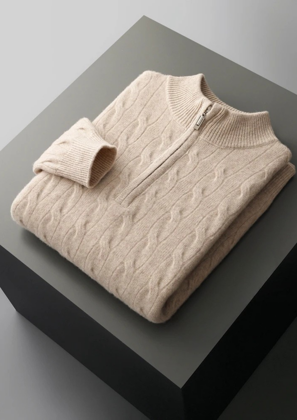 Premium Extra-Fine Merino Wool Cable Knit Half Zip