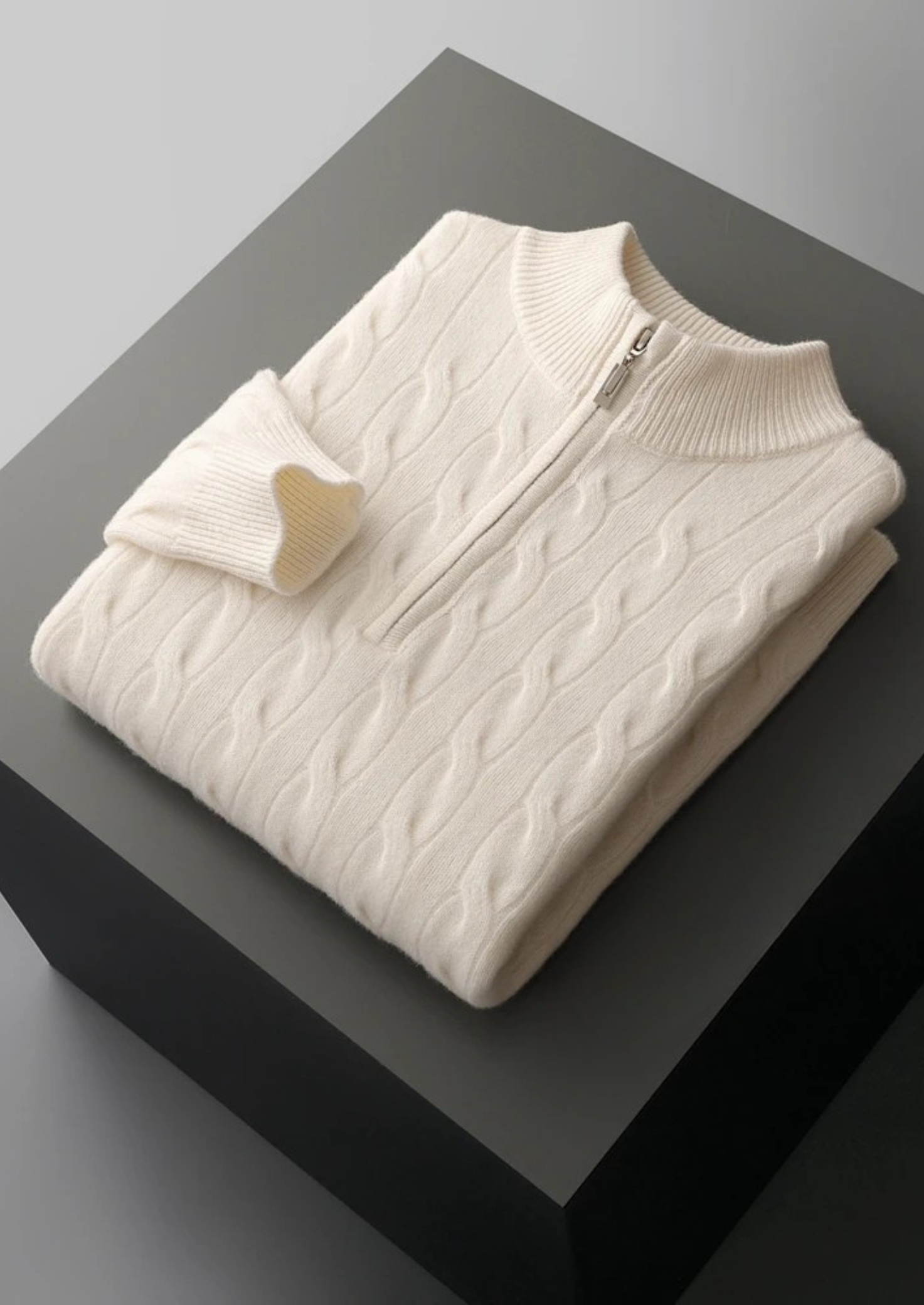 Premium Extra-Fine Merino Wool Cable Knit Half Zip
