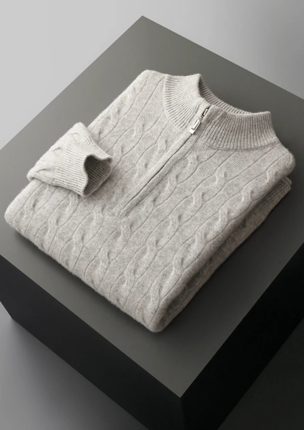 Premium Extra-Fine Merino Wool Cable Knit Half Zip