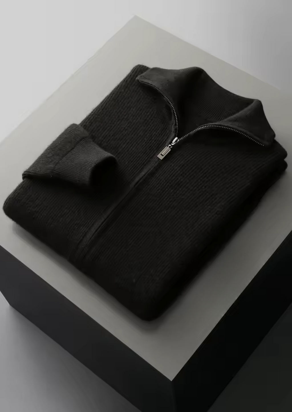 Luxurious Extra-Fine Merino Wool Ribbed Zipper Cardigan