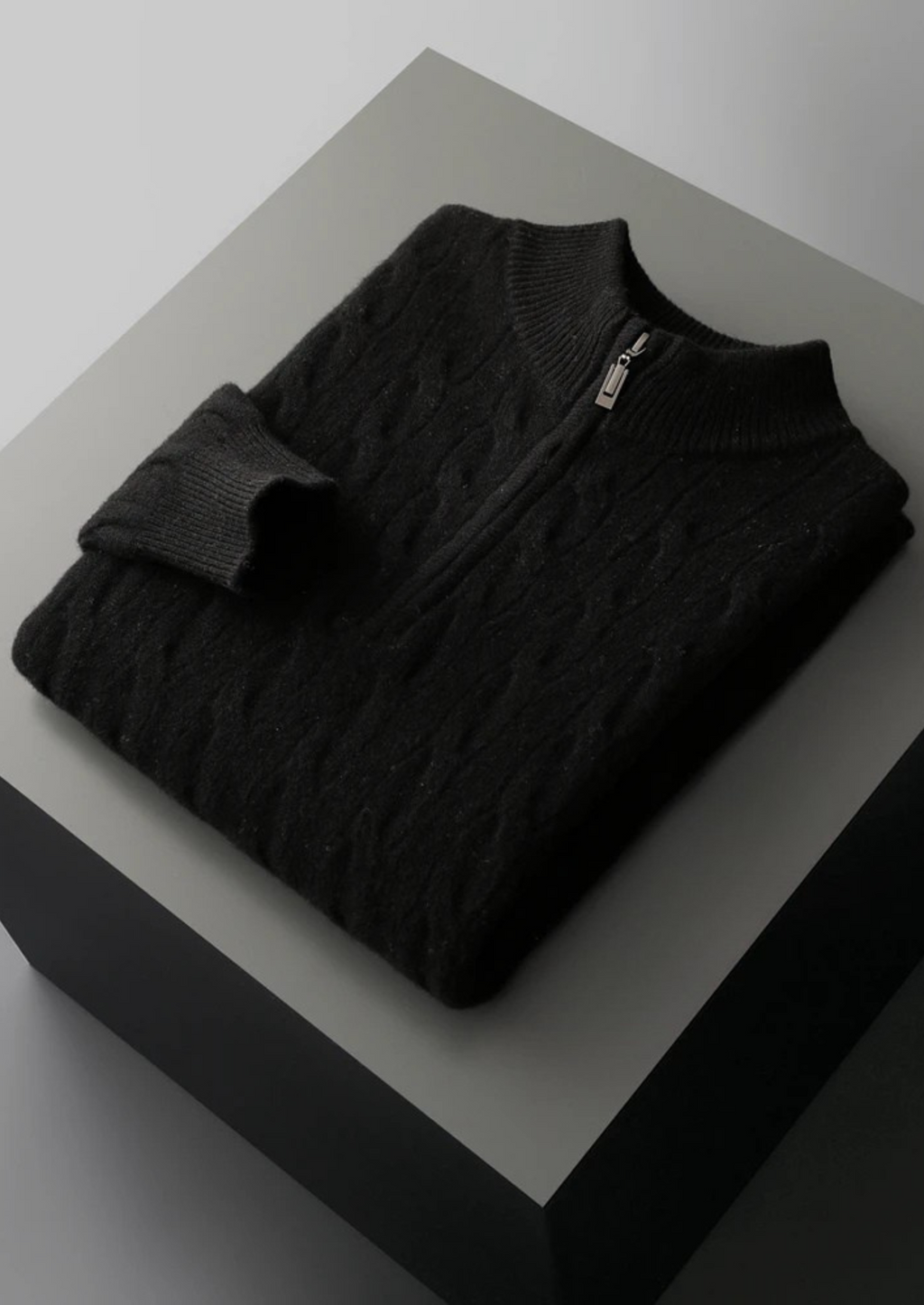 Premium Extra-Fine Merino Wool Cable Knit Half Zip