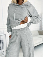 Women's Two-Piece Tracksuit Set - Hoodie and Wide-Leg Pants