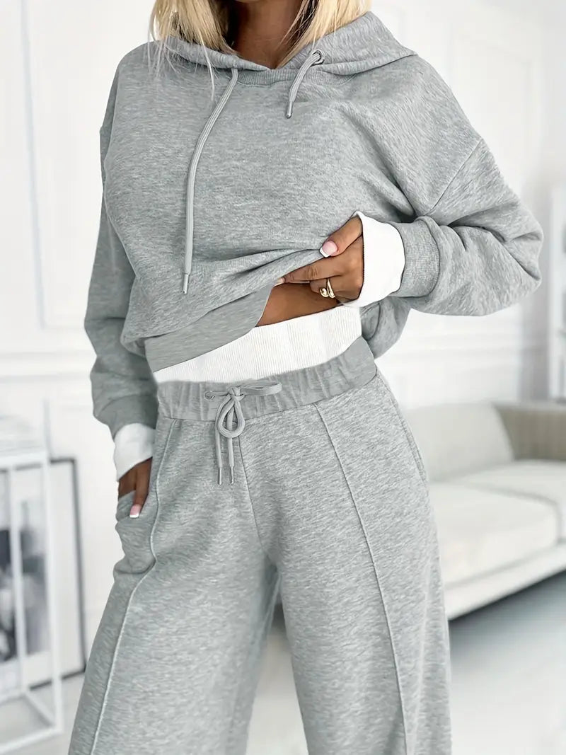 Women's Two-Piece Tracksuit Set - Hoodie and Wide-Leg Pants