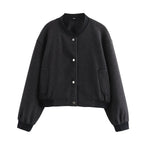 Womens Wool Blend Bomber Jacket – Button Closure & Ribbed Cuffs – Casual Chic Style