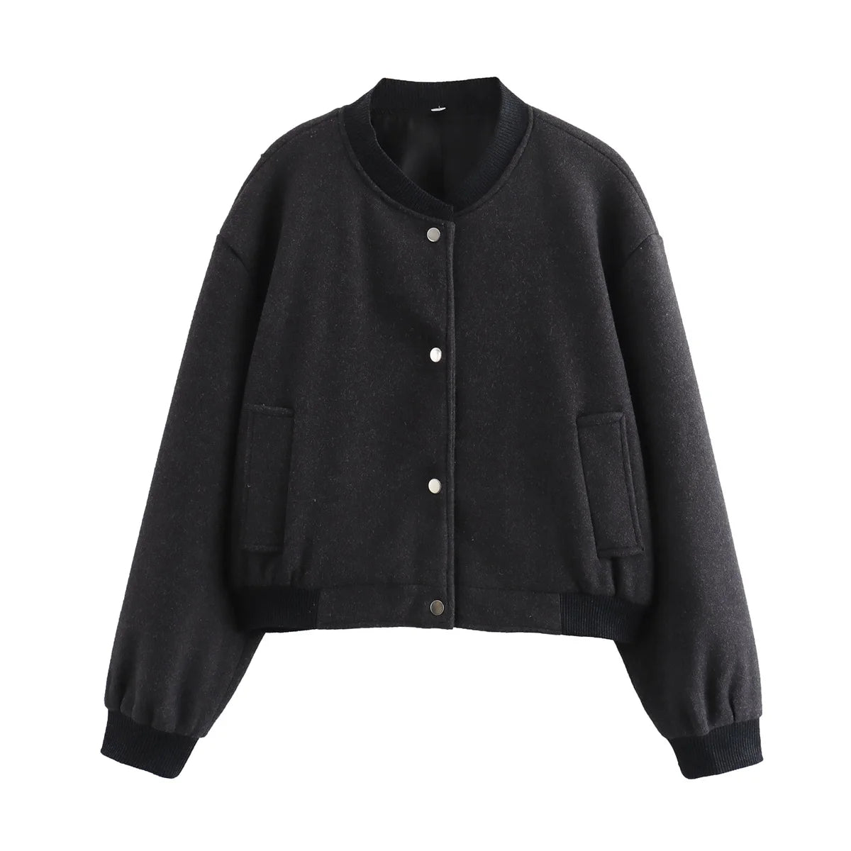 Womens Wool Blend Bomber Jacket – Button Closure & Ribbed Cuffs – Casual Chic Style