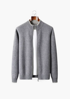 Two-Tone Merino Wool Zip Cardigan
