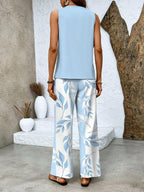 Soraya - Breezy Summer Ensemble with Leaf Print and Flowing Trousers