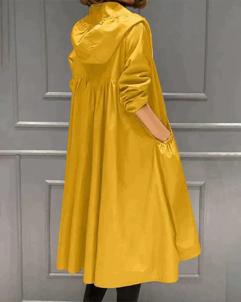 Women's Hooded Mid-Length Waterproof Raincoat