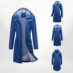 Women's Hooded Waterproof Midi Raincoat with Adjustable Waist Cord