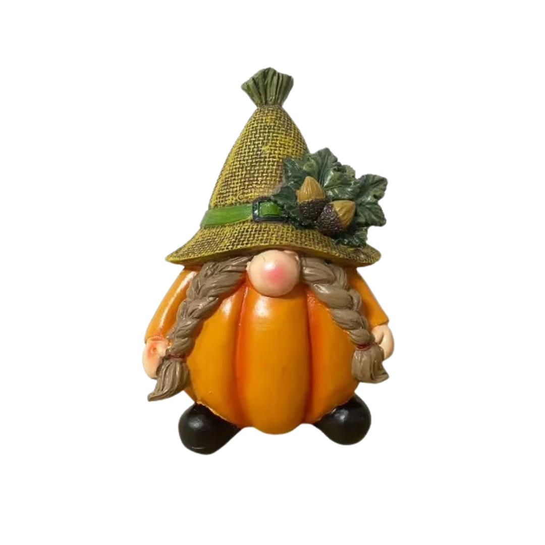 Charming Autumn Gnome Figurine with Pumpkin – Delightful Resin Decor for Home and Garden