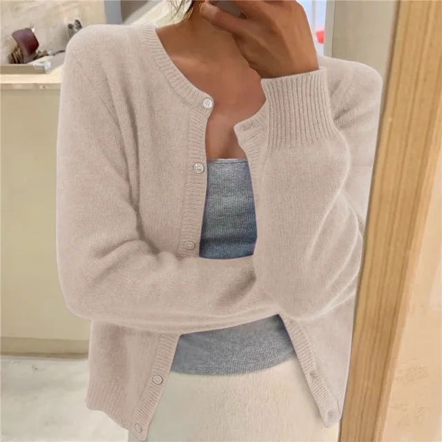 Women's Soft Knit Cardigan – Round Neck, Button Closure, Ribbed Cuffs